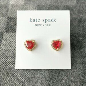 Authentic Kate Spade My Love Pavé Heart Gold Ruby Red Stud Earrings